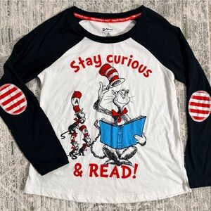 Dr. Seuss Black and White Long Sleeve Tee with Red Details